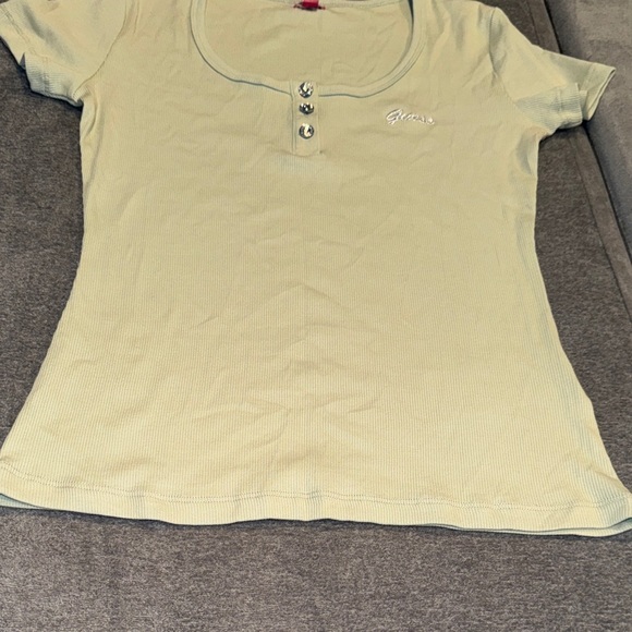 GUESS- NWT WOMEN'S Jewel-Button Ribbed Sage color Henley Top Size Medium - Picture 10 of 15